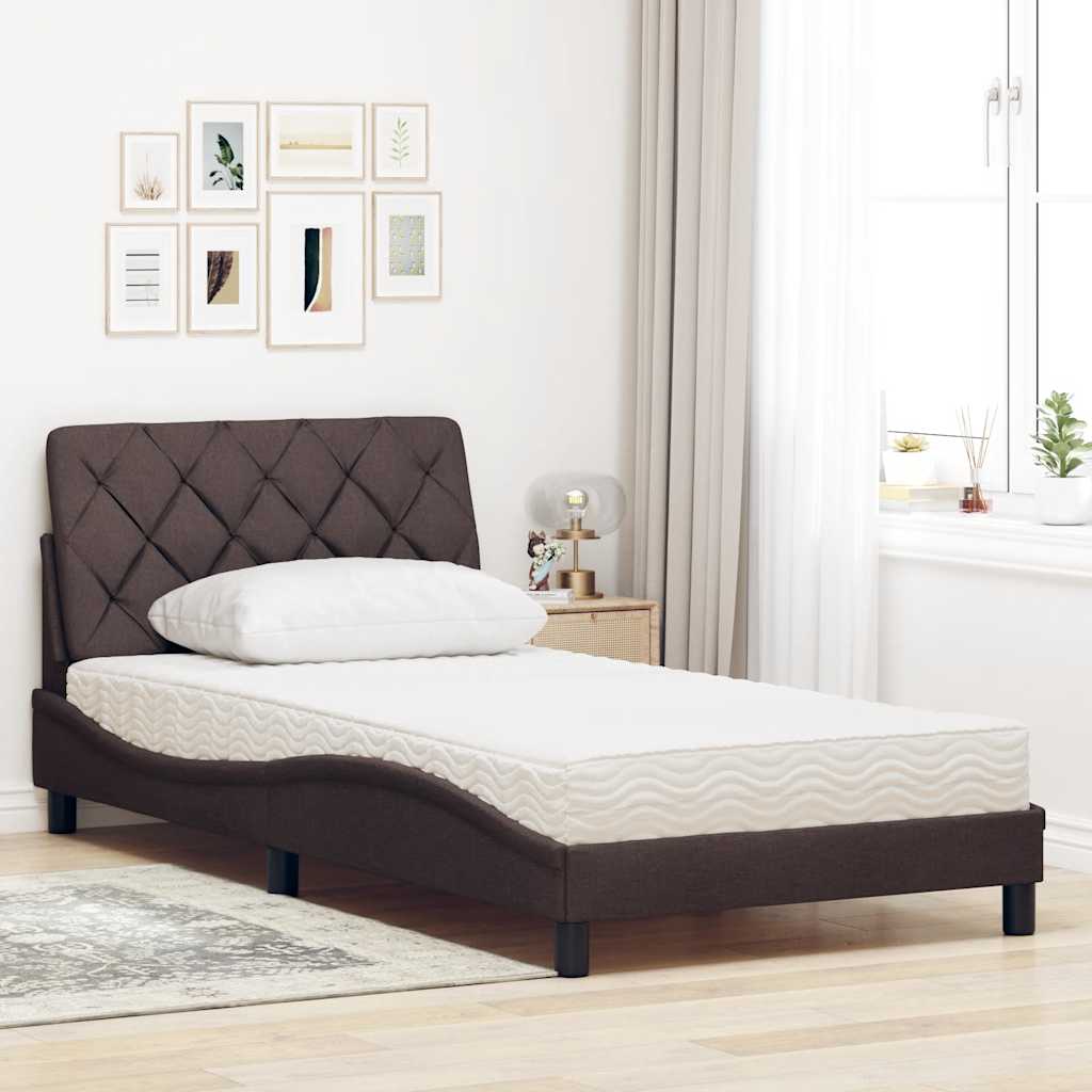 Letto con Materasso Marrone Scuro 100x200 cm in Tessuto - homemem39
