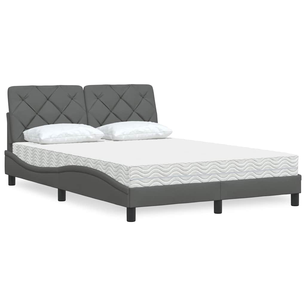 Letto con Materasso Grigio Scuro 140x190 cm Tessuto - homemem39