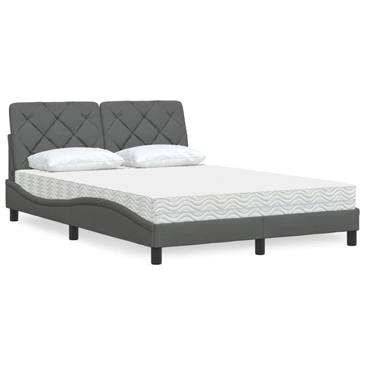Letto con Materasso Grigio Scuro 140x190 cm Tessuto - homemem39