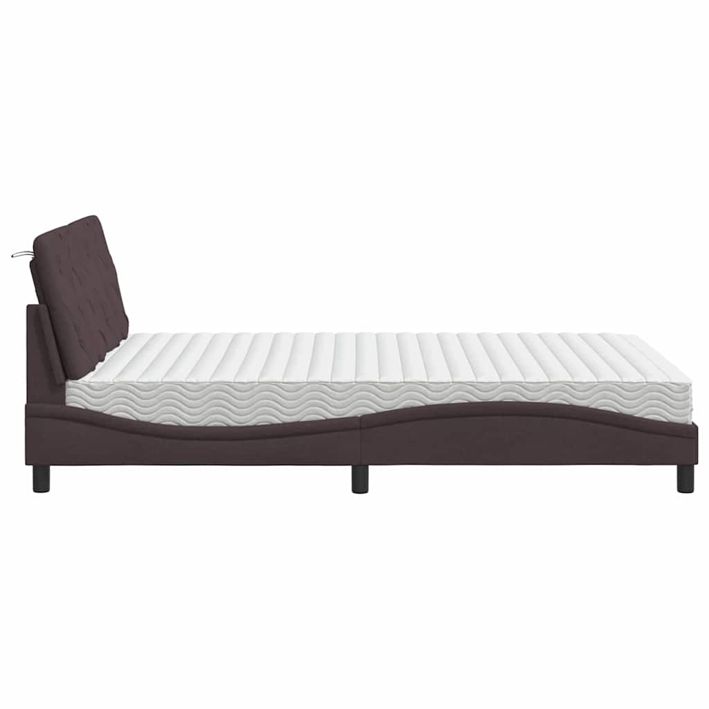 Letto con Materasso Marrone Scuro 140x190cm Tessuto