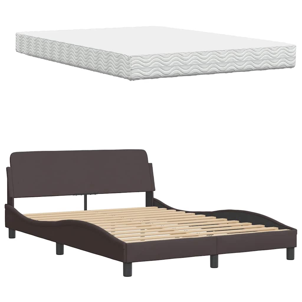 Letto con Materasso Marrone Scuro 140x190cm Tessuto