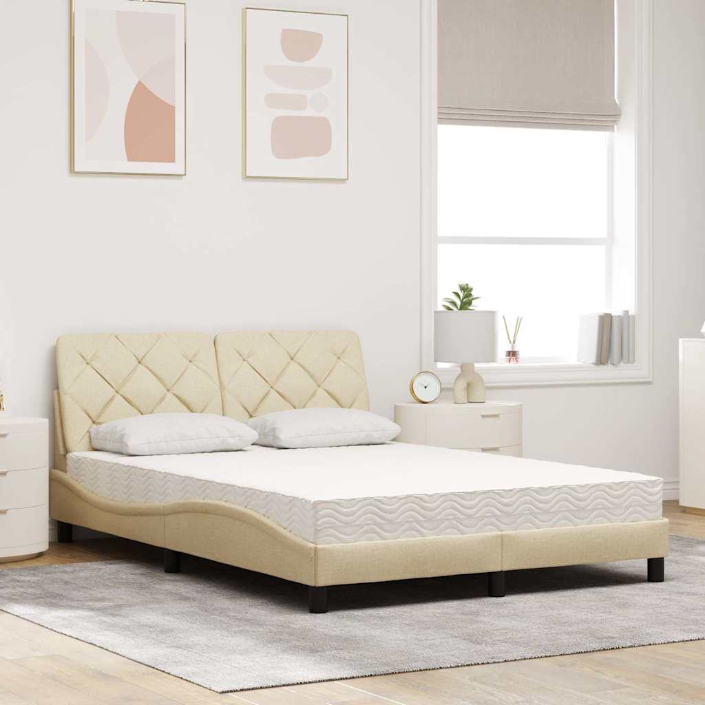 Letto con Materasso Crema 140x19 cm in Tessuto - homemem39