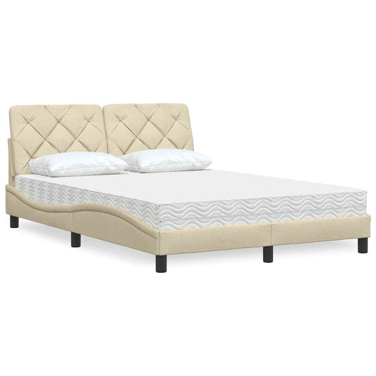 Letto con Materasso Crema 140x19 cm in Tessuto