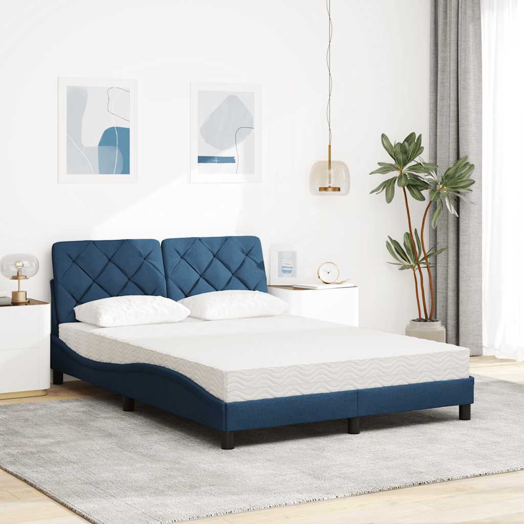 Letto con Materasso Blu 140x190 cm in Tessuto