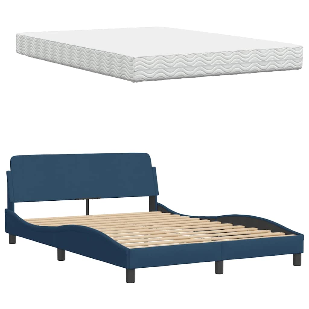 Letto con Materasso Blu 140x190 cm in Tessuto