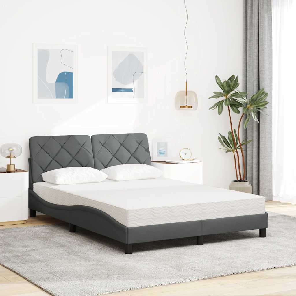 Letto con Materasso Grigio Scuro 140x200cm Tessuto - homemem39