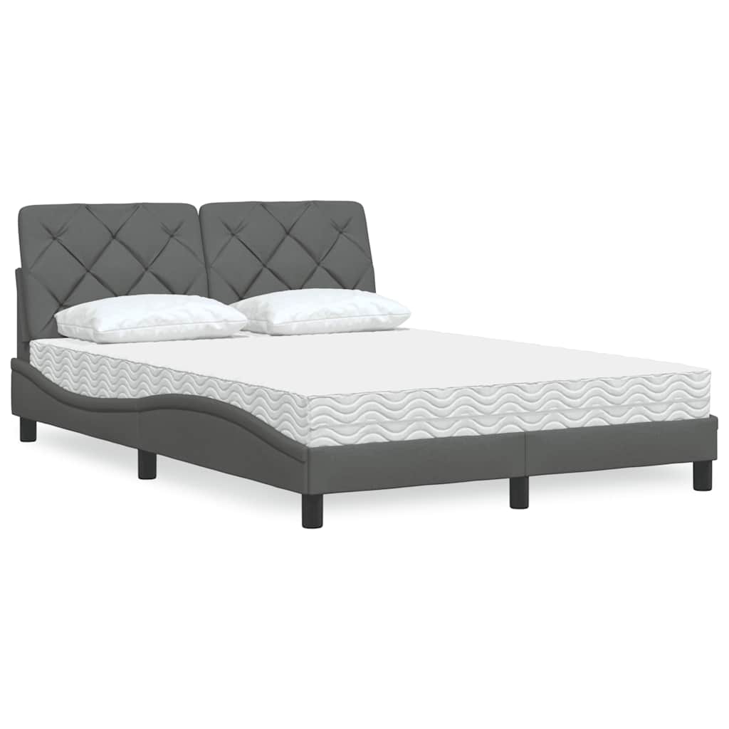 Letto con Materasso Grigio Scuro 140x200cm Tessuto - homemem39