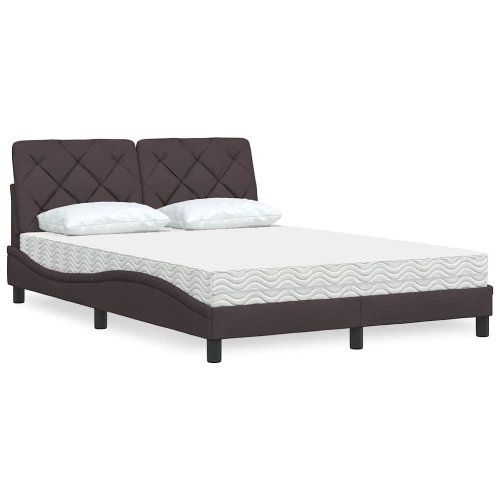 Letto con Materasso Marrone Scuro 140x200cm Tessuto