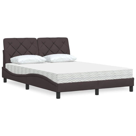 Letto con Materasso Marrone Scuro 140x200cm Tessuto