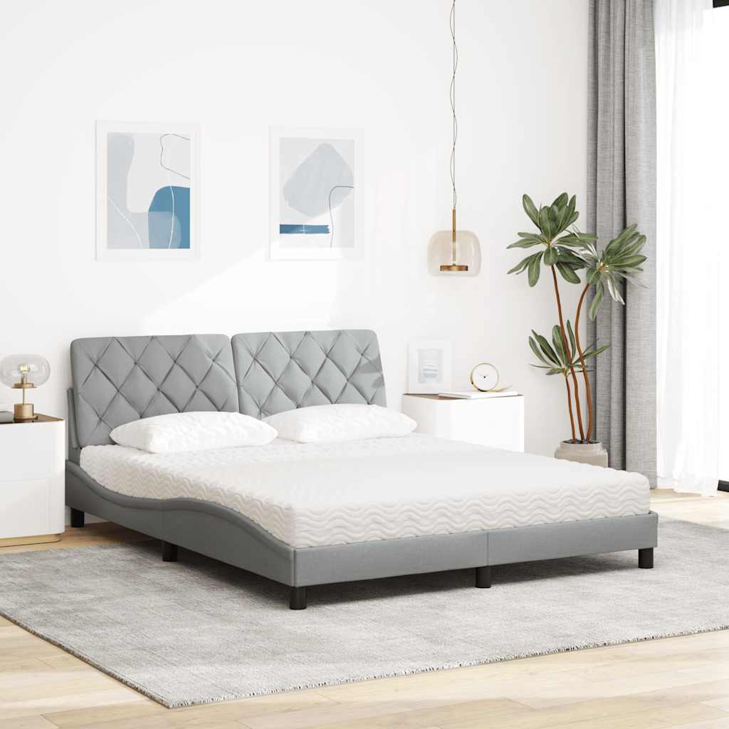 Letto con Materasso Grigio Chiaro160x200 cm Tessuto