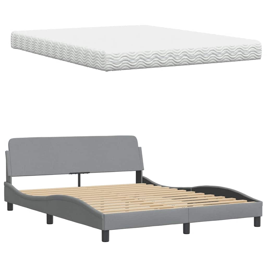 Letto con Materasso Grigio Chiaro160x200 cm Tessuto