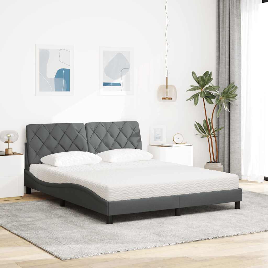 Letto con Materasso Grigio Scuro 160x200 cm Tessuto
