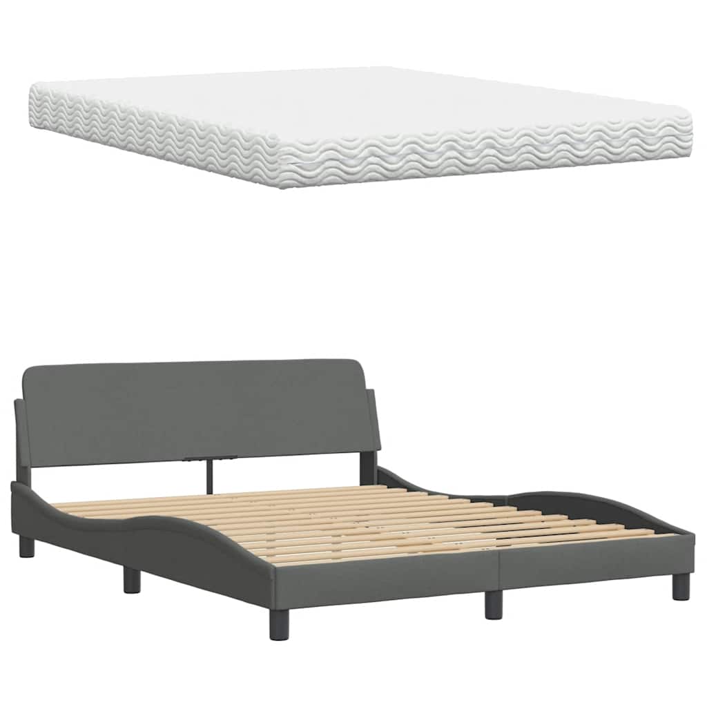 Letto con Materasso Grigio Scuro 160x200 cm Tessuto