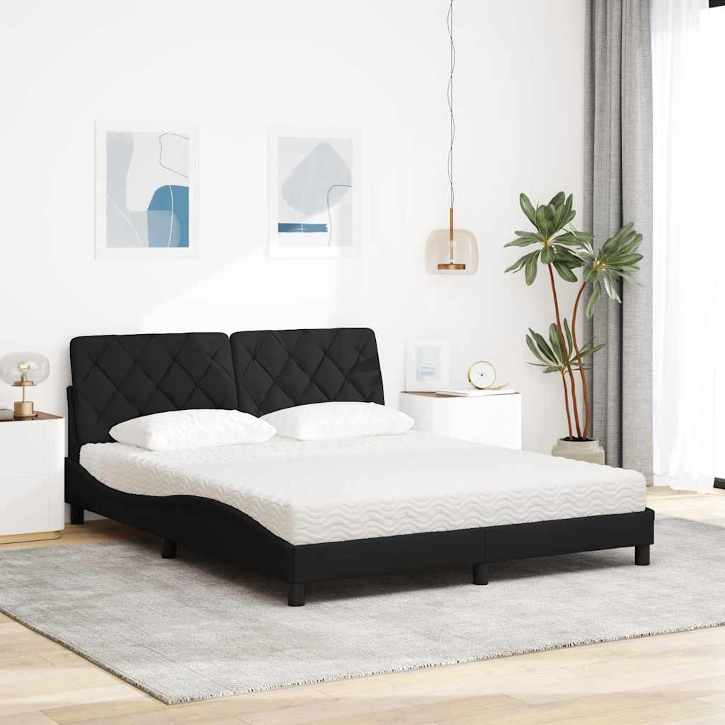 Letto con Materasso Nero 160x200 cm in Tessuto - homemem39