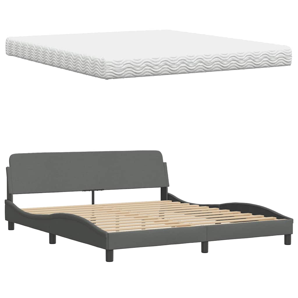 Letto con Materasso Grigio Scuro 180x200 cm Tessuto