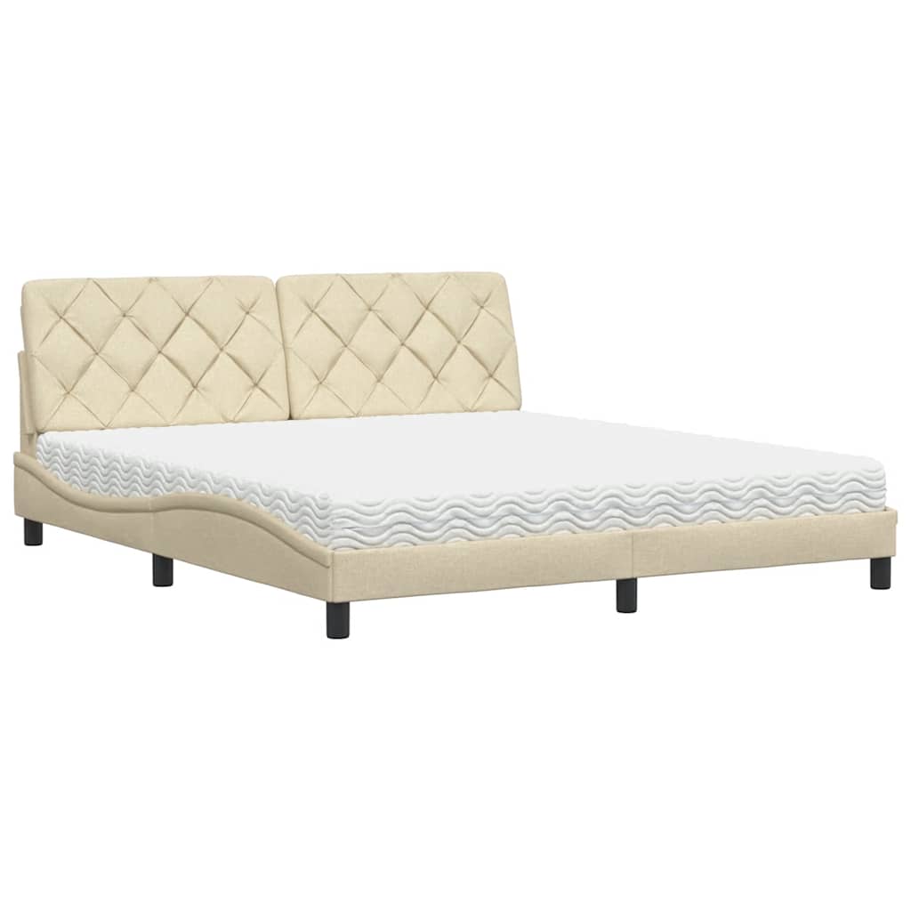 Letto con Materasso Crema 180x200 cm in Tessuto