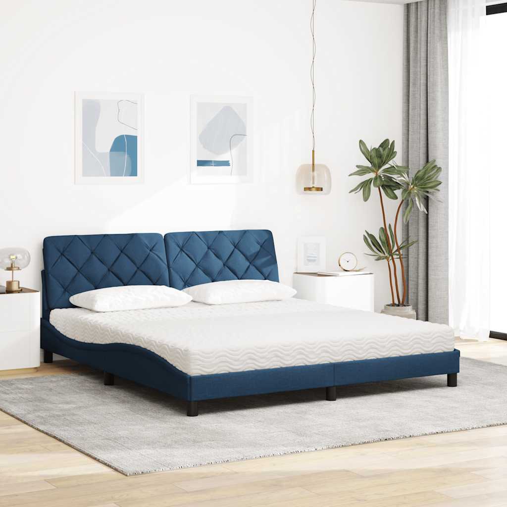 Letto con Materasso Blu 180x200 cm in Tessuto