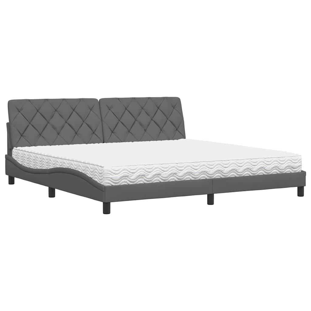 Letto con Materasso Grigio Scuro 200x200 cm in Tessuto - homemem39
