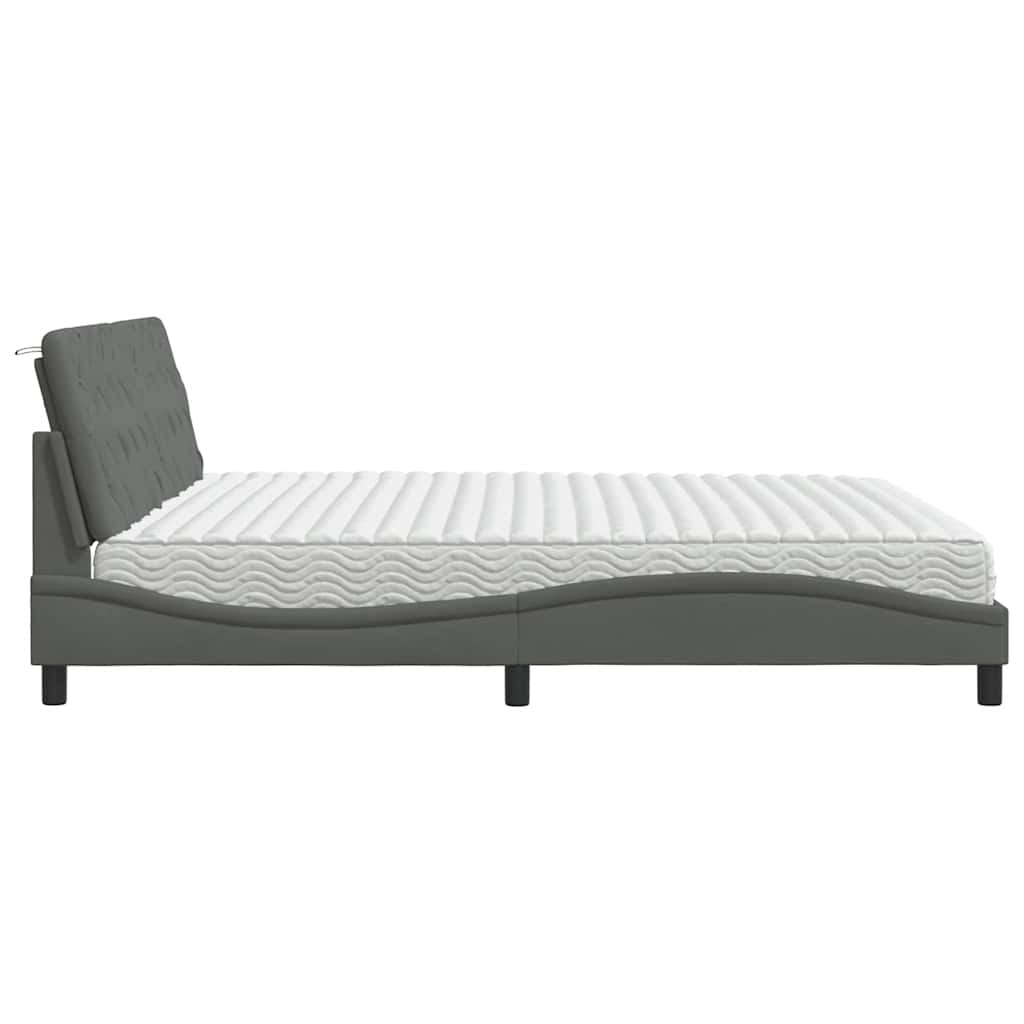 Letto con Materasso Grigio Scuro 200x200 cm in Tessuto - homemem39