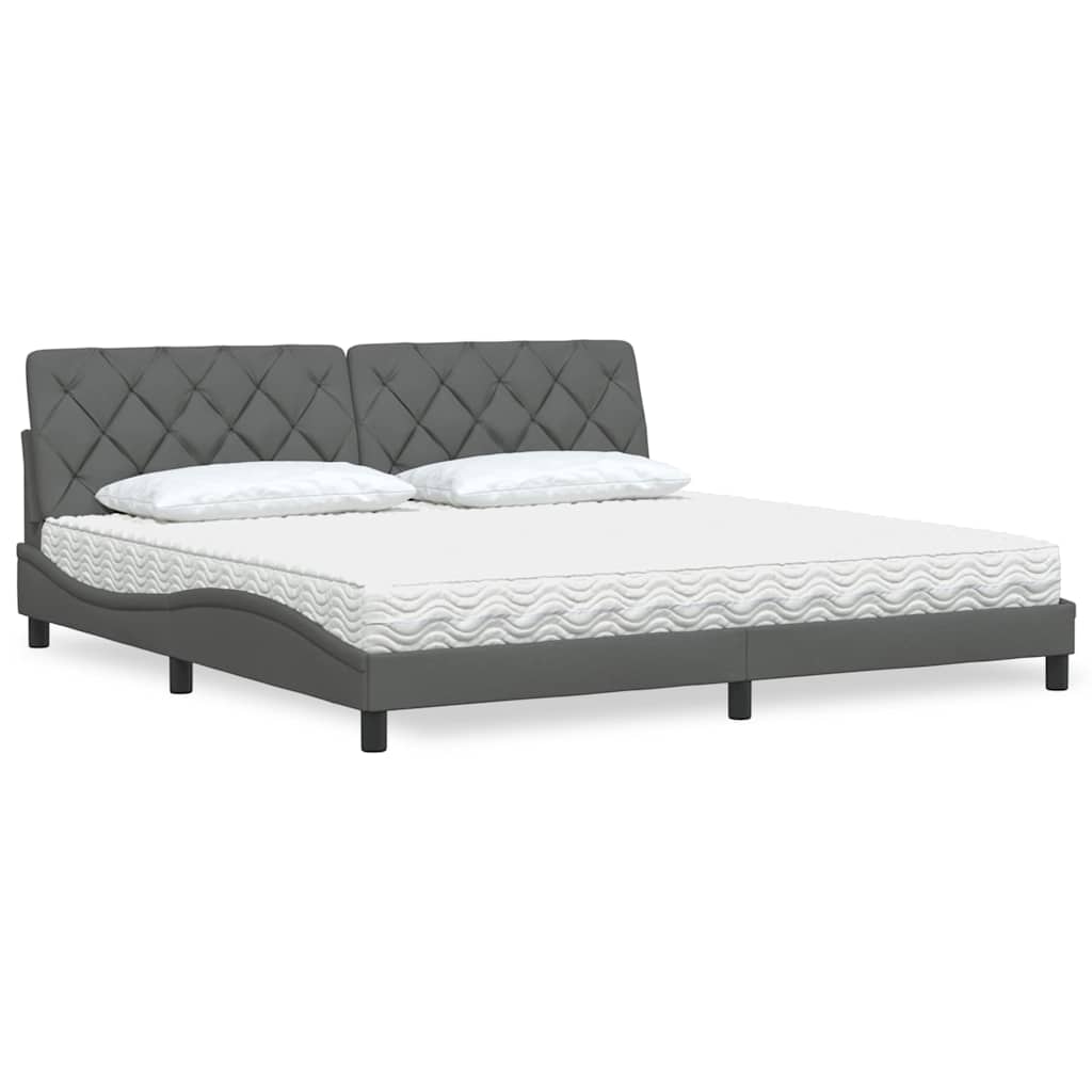 Letto con Materasso Grigio Scuro 200x200 cm in Tessuto - homemem39