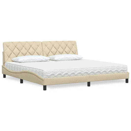 Letto con Materasso Crema 200x200 cm in Tessuto - homemem39
