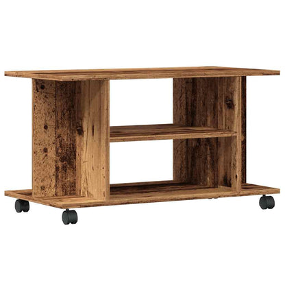 Mobile TV con Ruote Legno Antico 80x40x45 cm Legno Multistrato - homemem39