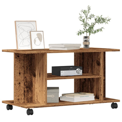 Mobile TV con Ruote Legno Antico 80x40x45 cm Legno Multistrato - homemem39