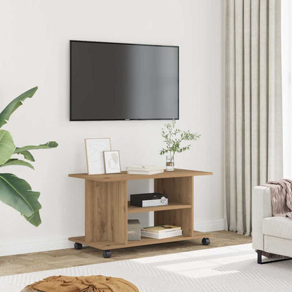 Mobile TV Ruote Rovere Artigianale 80x40x45cm Legno Multistrato - homemem39