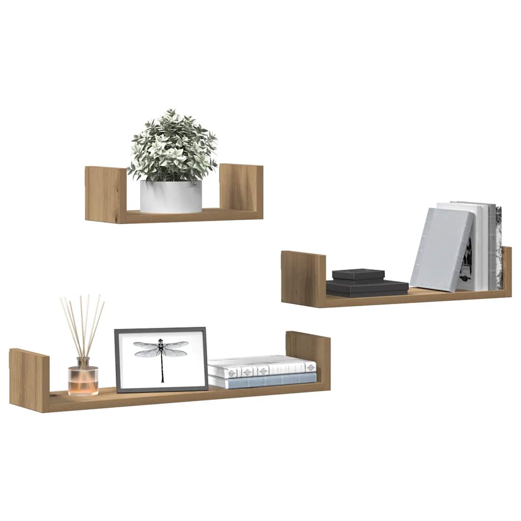 Mensole Parete 3pz Rovere Artigianale in Legno Multistrato | homemem39