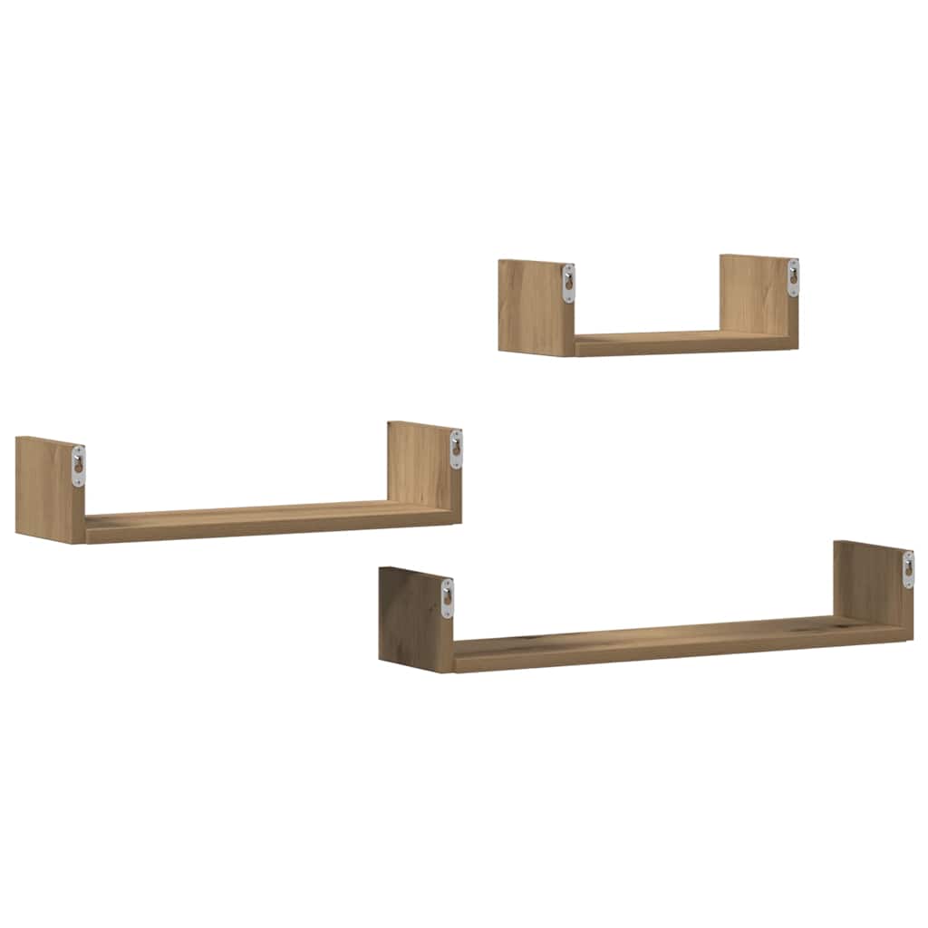 Mensole Parete 3pz Rovere Artigianale in Legno Multistrato | homemem39
