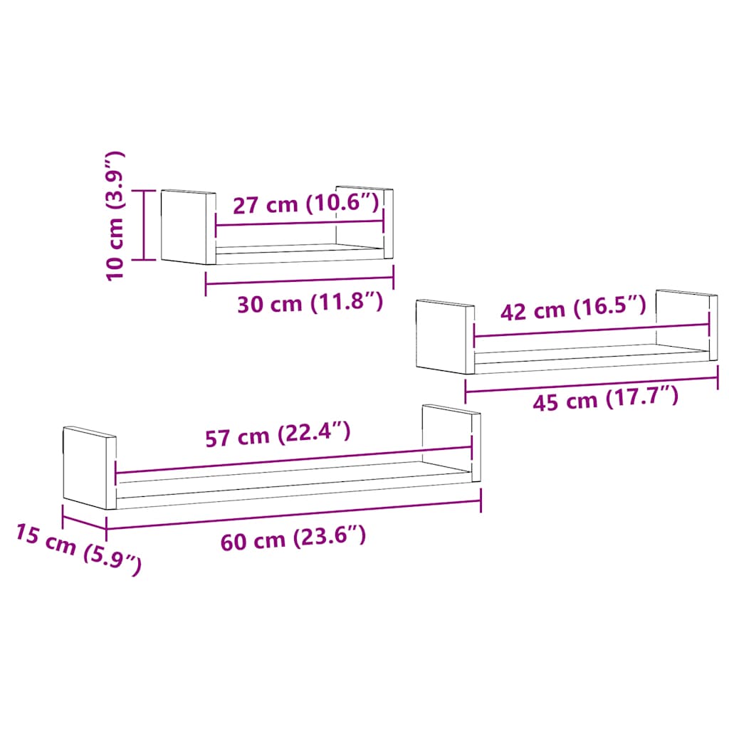 Mensole Parete 3pz Rovere Artigianale in Legno Multistrato | homemem39