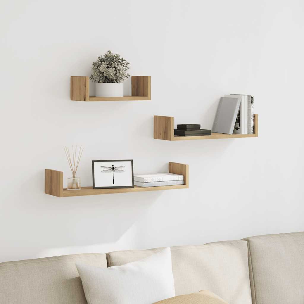 Mensole Parete 3pz Rovere Artigianale in Legno Multistrato | homemem39