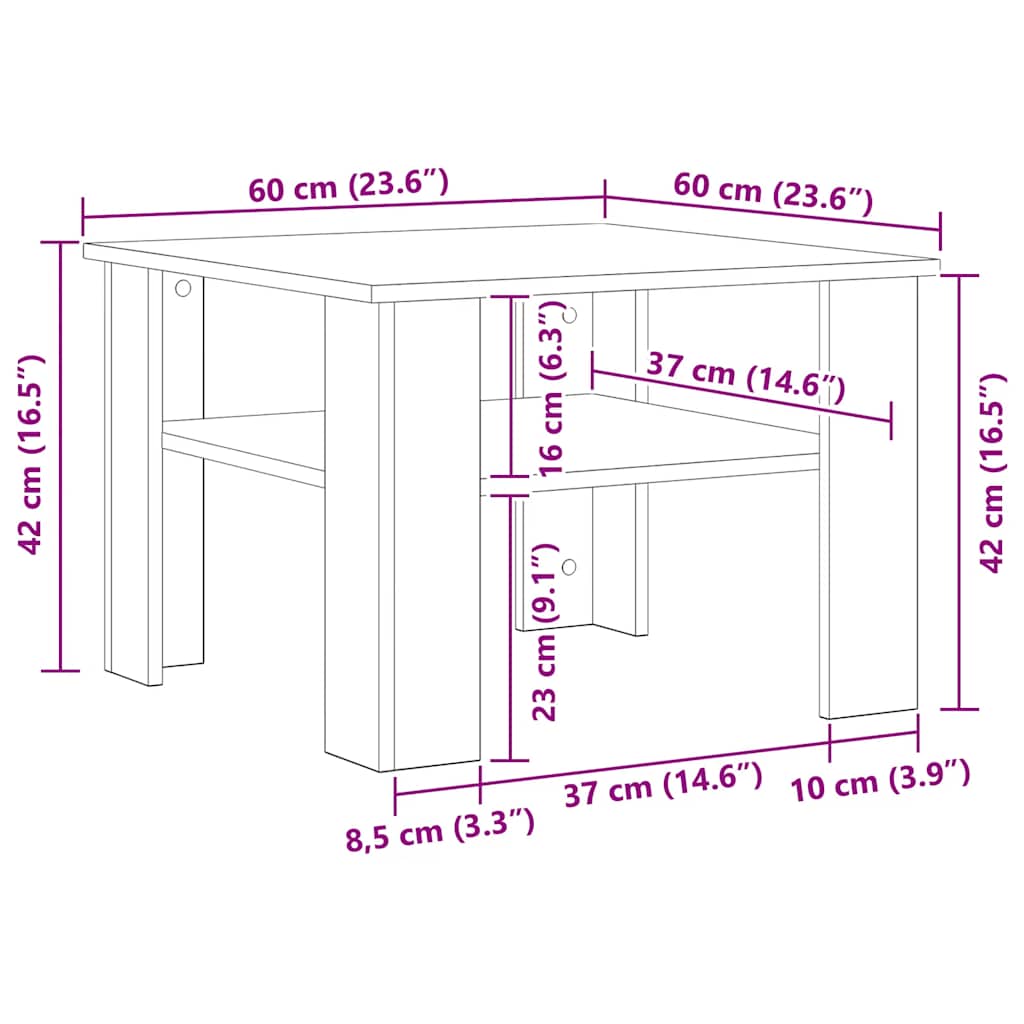Tavolino Salotto Rovere Artigianale 60x60x42 cm in Truciolato