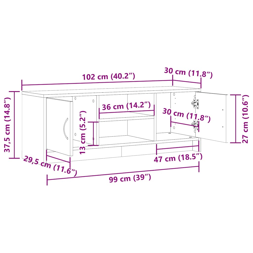 Mobile Porta TV Legno Antico 102x30x37,5 cm Legno Multistrato | homemem39