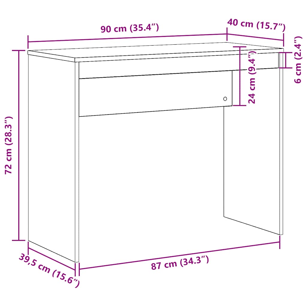 Scrivania Legno Antico 90x40x72 cm in Legno Multistrato - homemem39