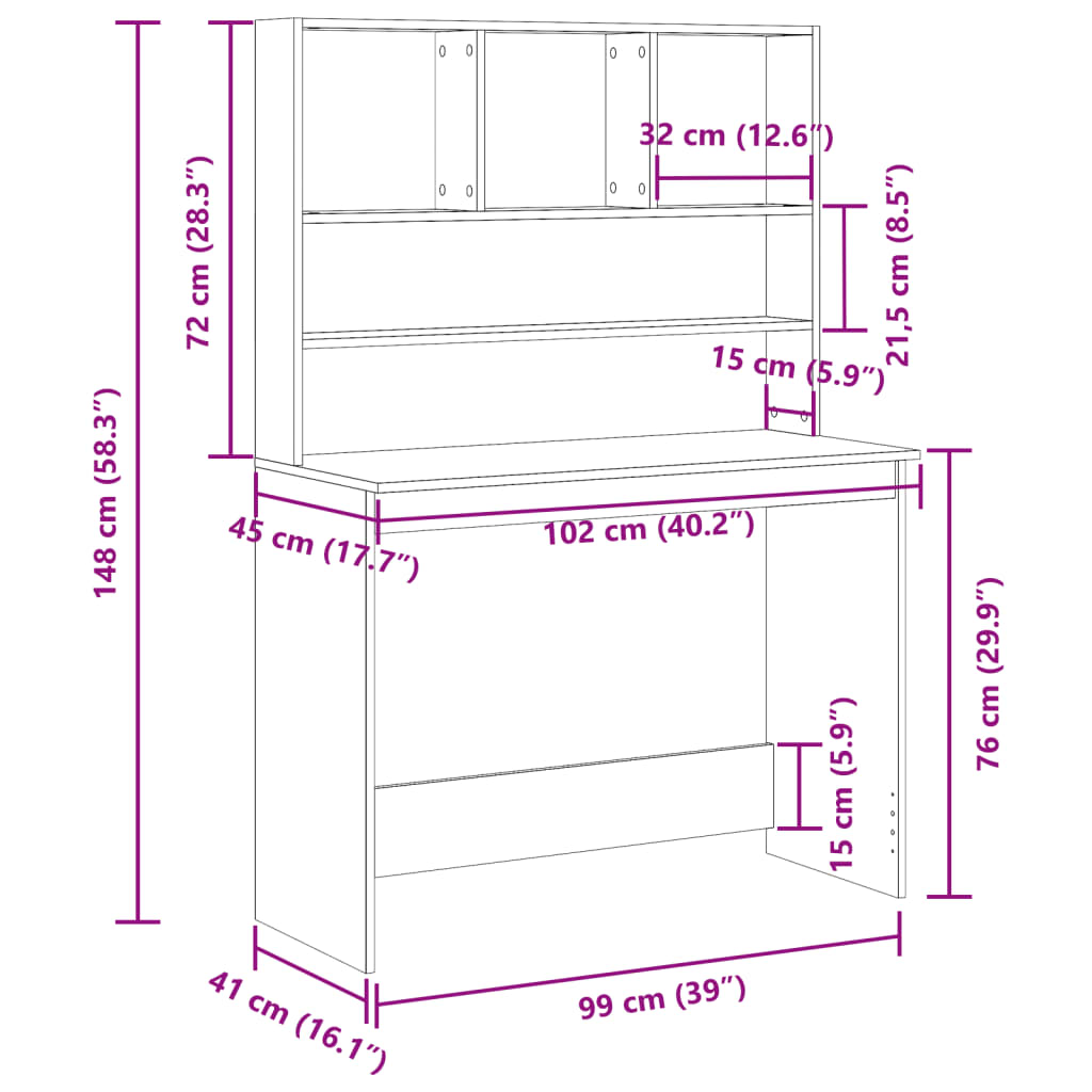 Scrivania Mensole Legno Antico 102x45x148 cm Legno Multistrato - homemem39