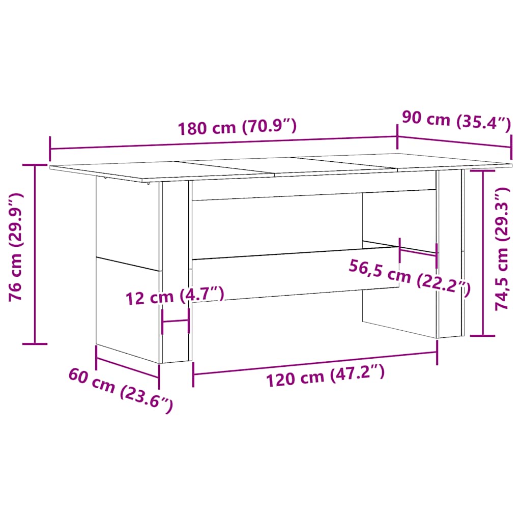 Tavolo da Pranzo Legno Vecchio 180x90x76cm in Legno Multistrato | homemem39