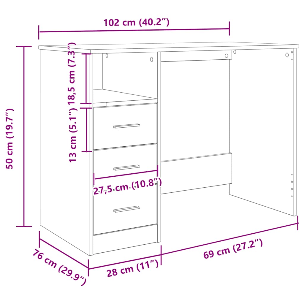 Scrivania Rovere Artigianale 102x76x50 cm in Legno Multistrato - homemem39