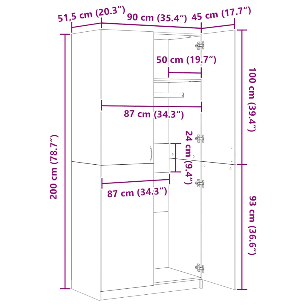 Armadio Legno Antico 90x52x200 cm in Truciolato