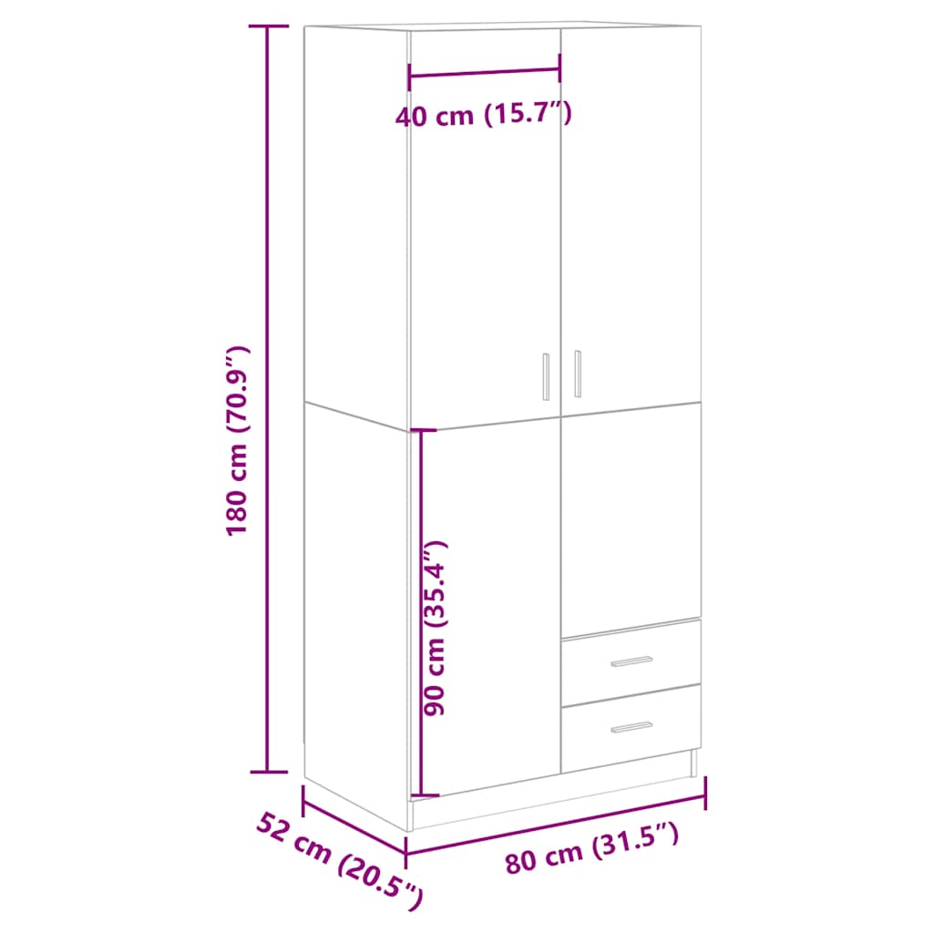 Armadio Legno Antico 80x52x180 cm in Truciolato