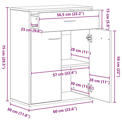 Credenza Legno Antico 60x30x75 cm in Legno Multistrato - homemem39