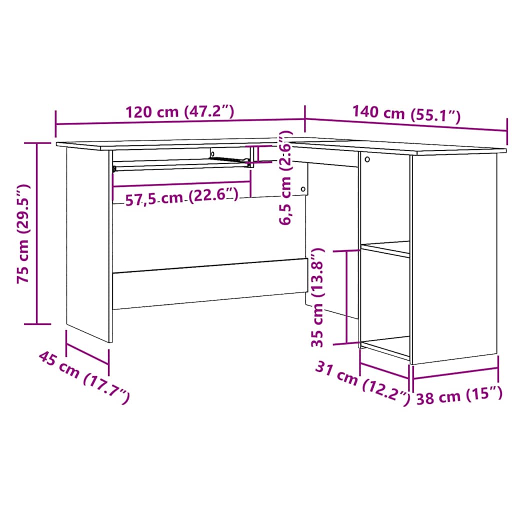 Scrivania Angolo Artigianale 120x140x75 cm Legno Multistrato - homemem39
