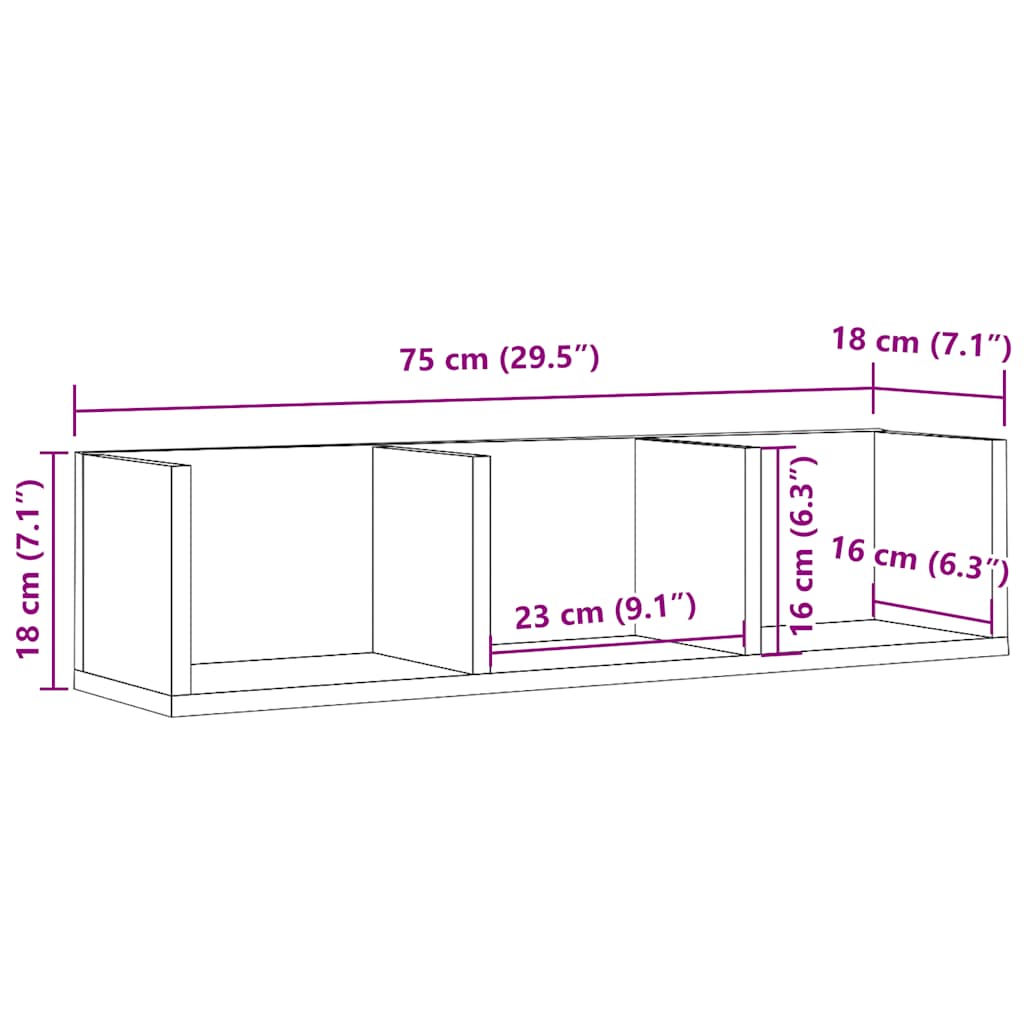 Scaffale Porta CD a Parete Antico 75x18x18 cm Legno Multistrato | homemem39