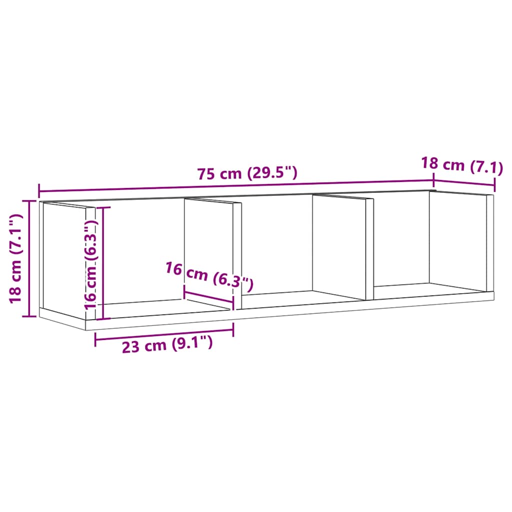 Mensola a Muro CD Artigianale 75x18x18 cm Legno Multistrato