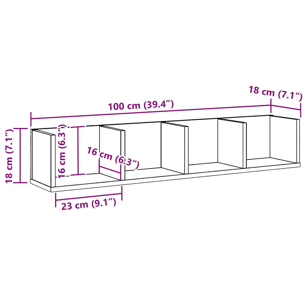Mensola a Muro CD Artigianale 100x18x18 cm Legno Multistrato | homemem39