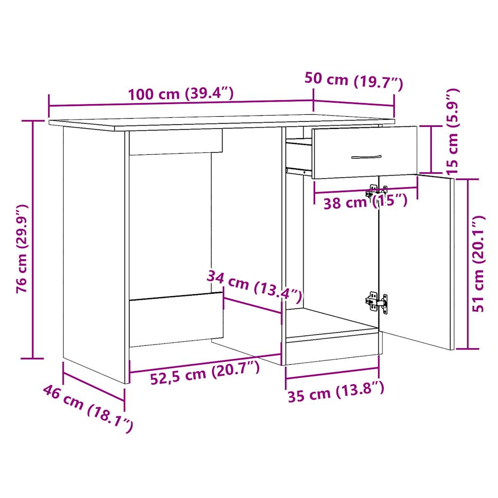 Scrivania Legno Antico 100x50x76 cm in Legno Multistrato - homemem39