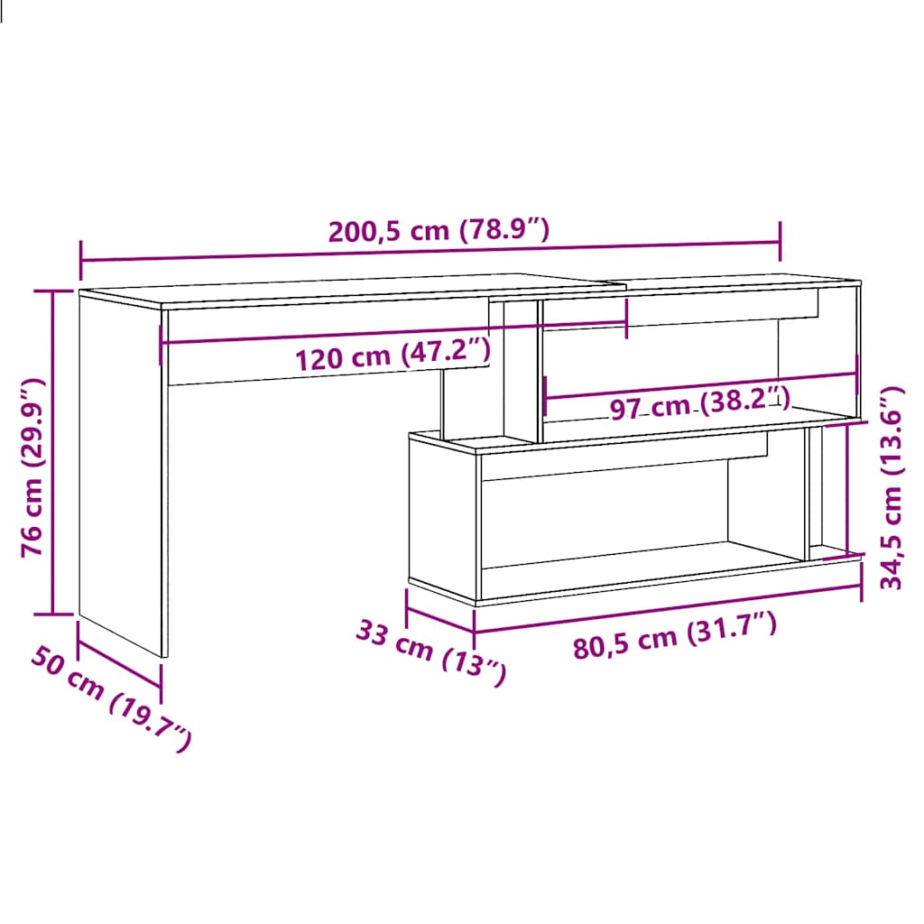 Scrivania ad Angolo Legno Vecchio 200,5x50x76 cm Truciolato - homemem39
