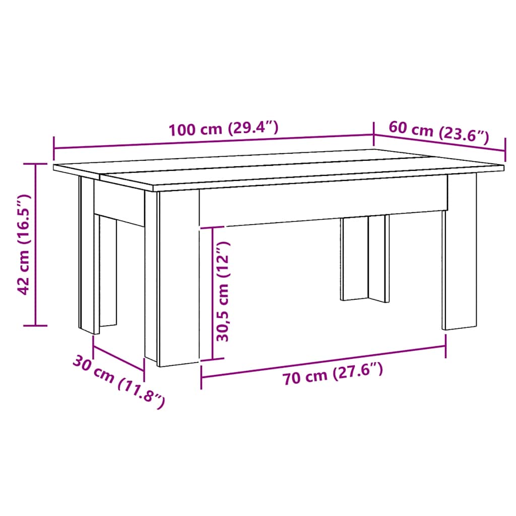 Tavolino da Salotto Artigianale 100x60x42 cm Legno Multistrato | homemem39