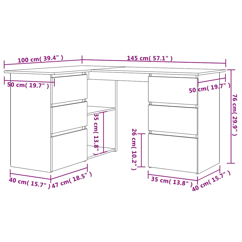 Scrivania ad Angolo Legno Vecchio 145x100x76 cm Truciolato | homemem39