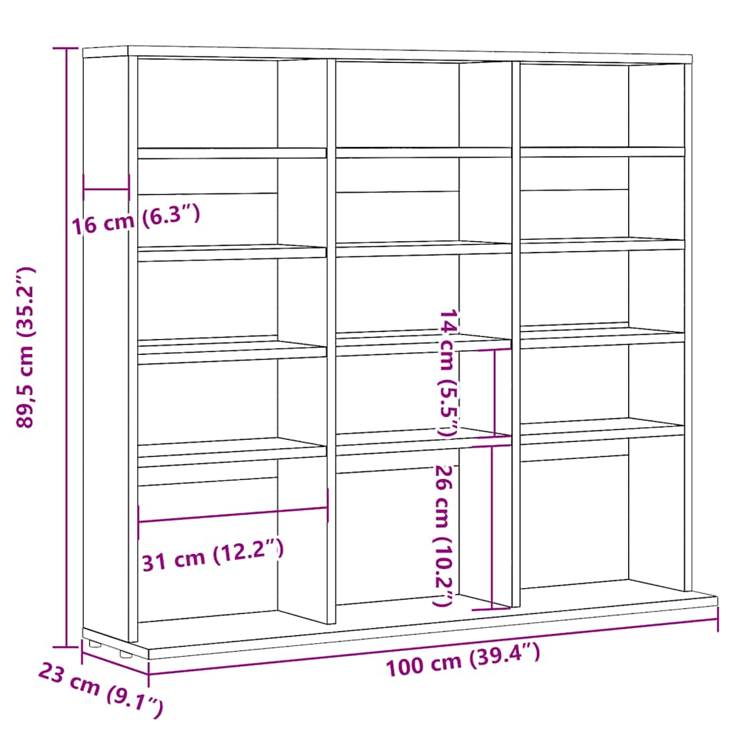 Mobile Porta CD Artigianale 100x23x89,5 cm Legno Multistrato - homemem39